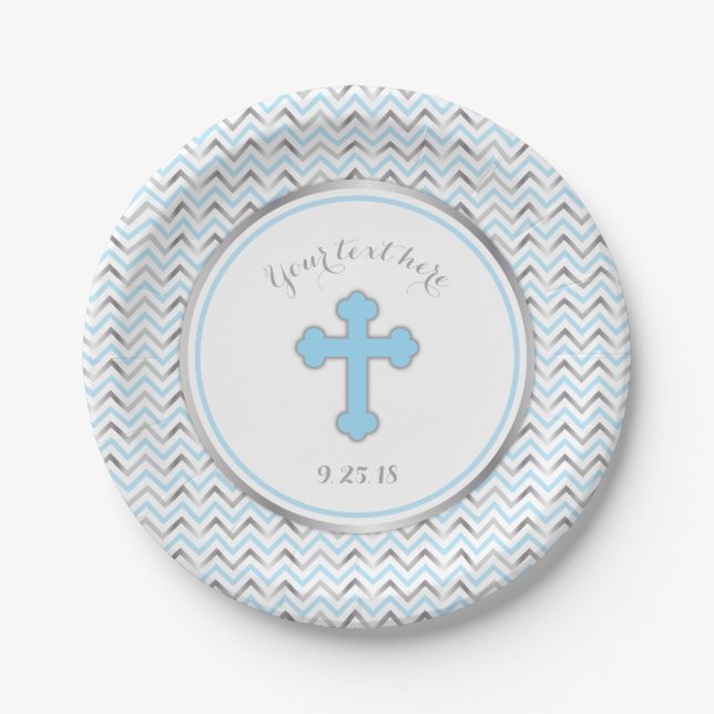 Cross Paper Plates-Blue & Silver Plate (Front)