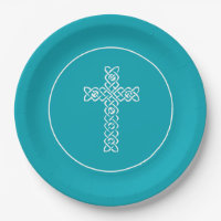 Cross Peacock Blue Communion Baptism Christen