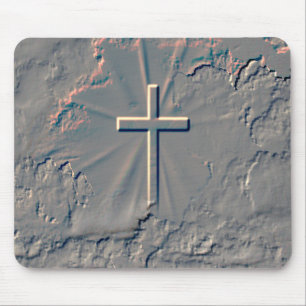 CROSS POPPING OUT FROM ROCK MOUSE MAT