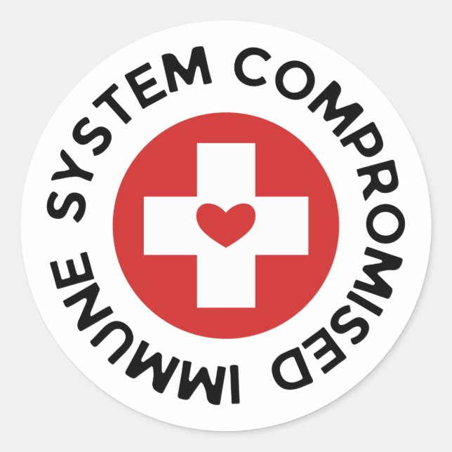 Cross Red Heart Compromised Immune System Classic Round Sticker (Front)