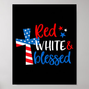 Cross Red White &amp; Blessed 4th Of July Men Wome Poster