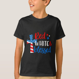 Cross Red White & Blessed 4th Of July Men Wome T-Shirt