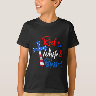 Cross Red White & Blessed 4th Of July Men Wome T-Shirt