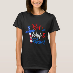 Cross Red White & Blessed 4th Of July Men Wome T-Shirt