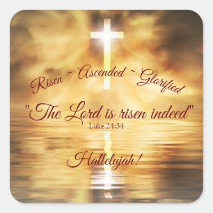 Cross reflected in calm water, Christ Risen Squar Square Sticker