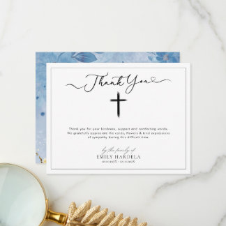 Cross Religious Funeral Thank You Card