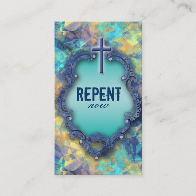 Cross Repent Now Religious Business Card (Front)