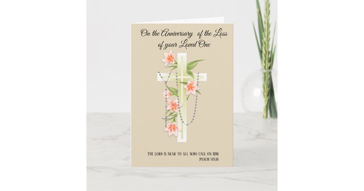 Cross Rosary Flower Anniversary of Death Loved One Card ...