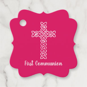 Cross Ruby Pink Communion Baptism Christen Favour Tags