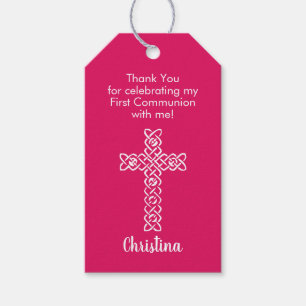 Cross Ruby Pink Communion Baptism Christening Gift Tags