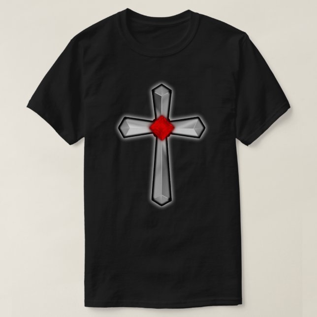 Cross Ruby Red Gemstone T-Shirt (Design Front)