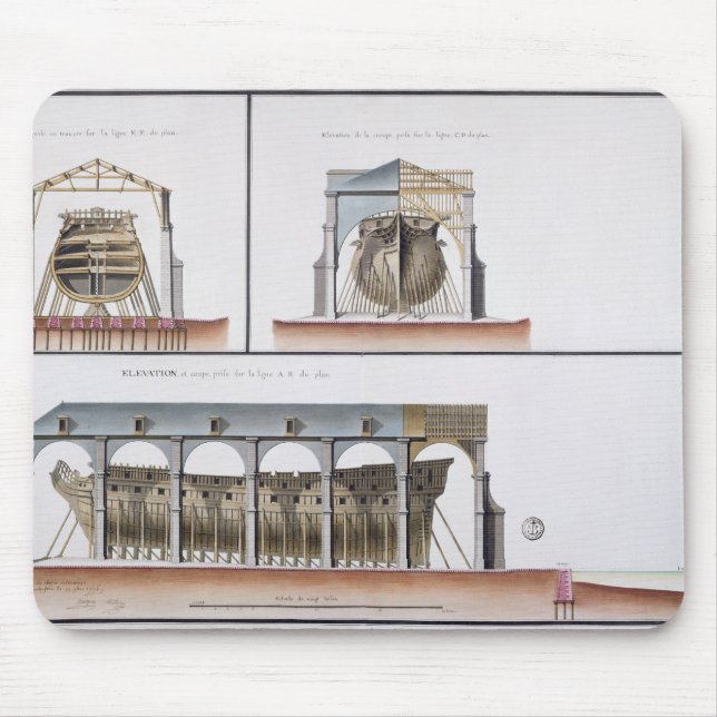 Cross-section and elevation of a ship, 1776 mouse mat (Front)