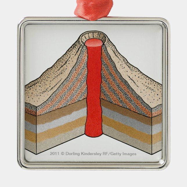 Cross-section of an ash-cinder volcano metal tree decoration (Front)