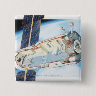 Cross section of solar powered space station 15 cm square badge