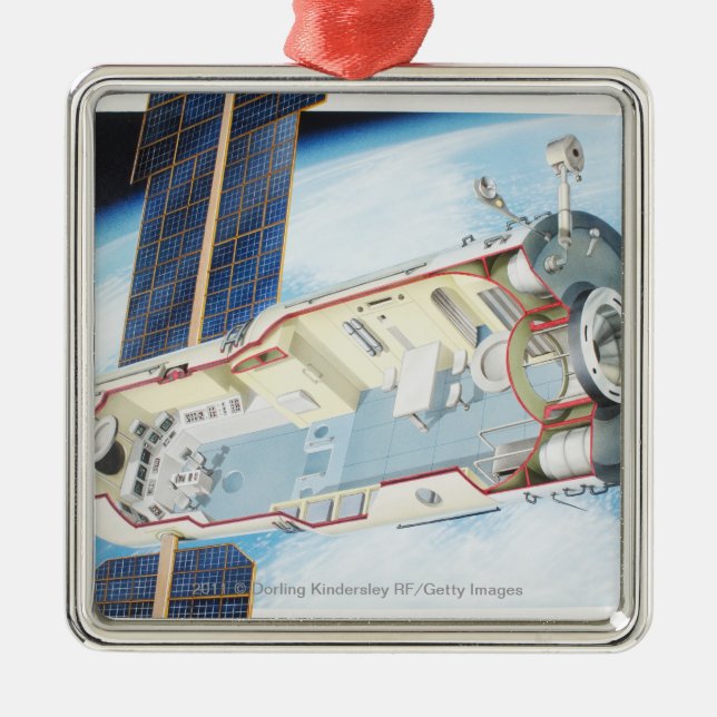 Cross section of solar powered space station metal tree decoration (Front)