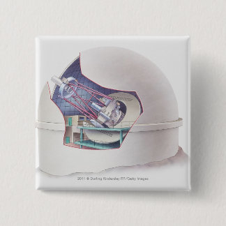 Cross section of telescope inside an observatory 15 cm square badge