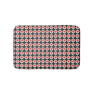 Cross Shaped Checkered Pattern with Red Hearts Bath Mat