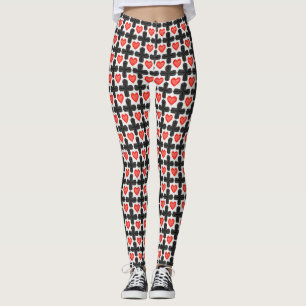 Cross Shaped Checkered Pattern with Red Hearts Leggings