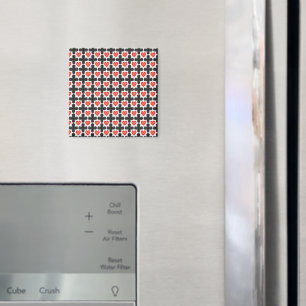 Cross Shaped Checkered Pattern with Red Hearts Magnet