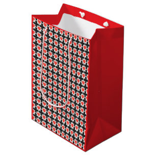 Cross Shaped Checkered Pattern with Red Hearts Medium Gift Bag