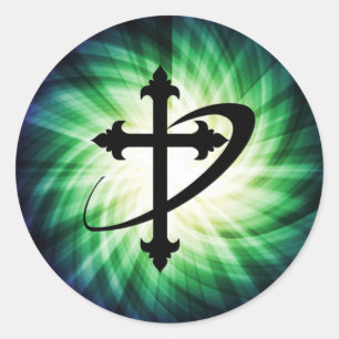 Cross Silhouette; Glowing Classic Round Sticker