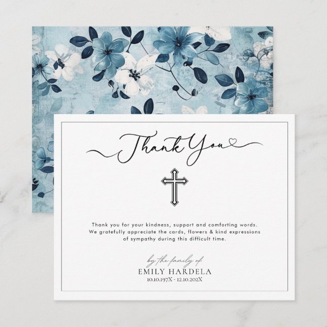 Cross Simple Scrift Funeral Thank You Card (Front/Back)