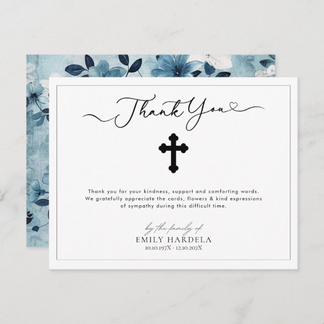 Cross Simple Scrift Funeral Thanks Card (Front/Back)