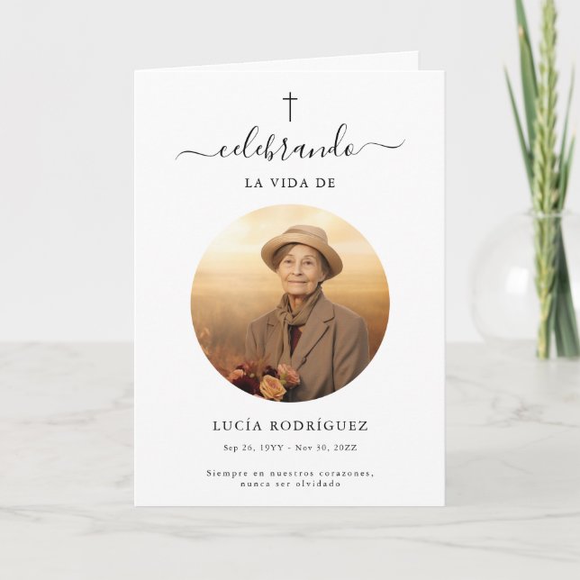 Cross Spanish Funeral Memorial Obituary Program Card (Front)