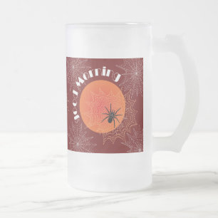 Cross spider in the net at sunrise frosted glass beer mug