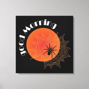 cross spider on net at sunrise canvas print