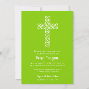 Cross   Spring Green Baptism Christening Invites