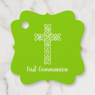 Cross Spring Green Communion Baptism Christening Favour Tags