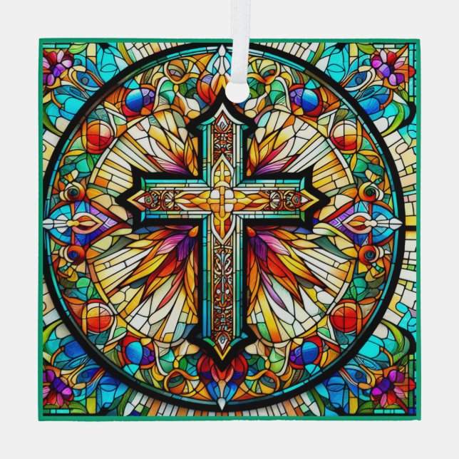 Cross Stained Glass Ornament Suncatcher (Back)
