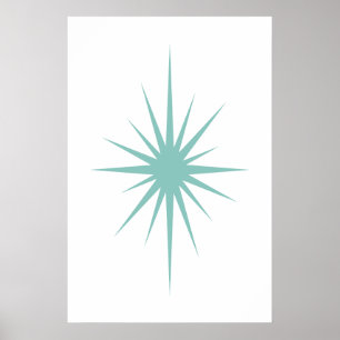 Cross Starburst Light Turquoise Mid Century Retro Poster