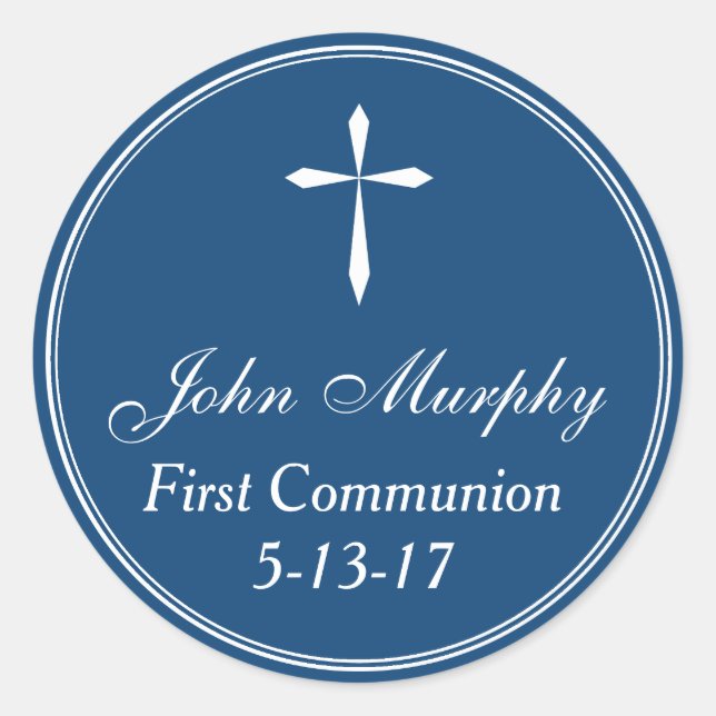 Cross Sticker, Favour Tag Envelope Seal, Navy (Front)