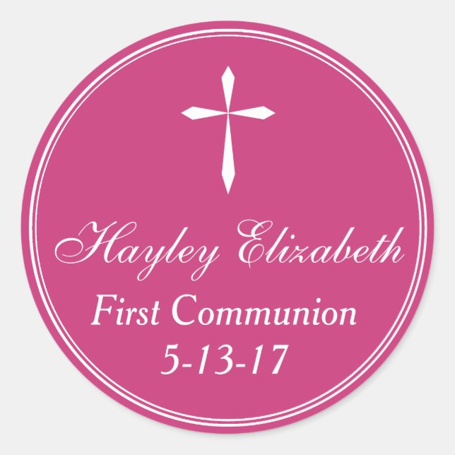 Cross Sticker, Favour Tag Envelope Seal, Pink (Front)