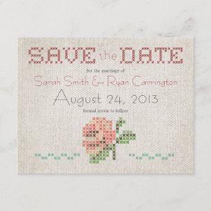 Cross-stitch Antique Wedding Save the Date Card