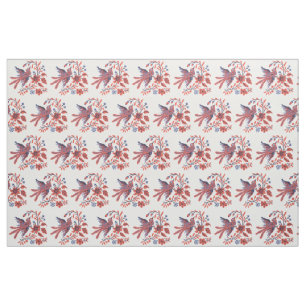 Cross-stitch Charm bird on twig of flowers blossom Fabric