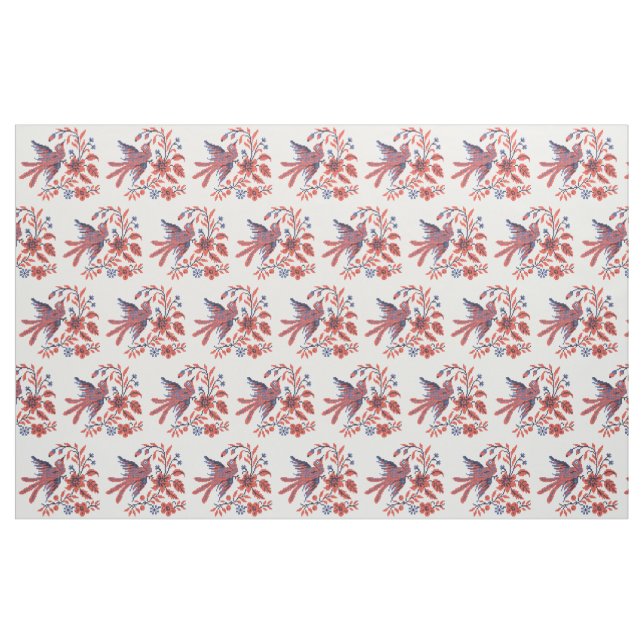 Cross-stitch Charm bird on twig of flowers blossom Fabric (Fat Quarter)