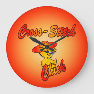 Cross-Stitch Chick #5 Large Clock