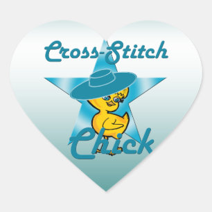 Cross-Stitch Chick #7 Heart Sticker