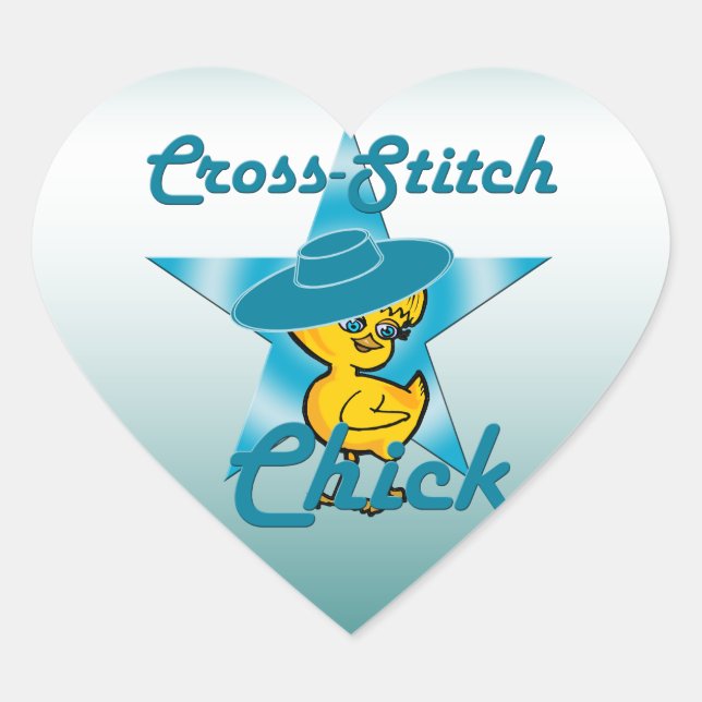 Cross-Stitch Chick #7 Heart Sticker (Front)