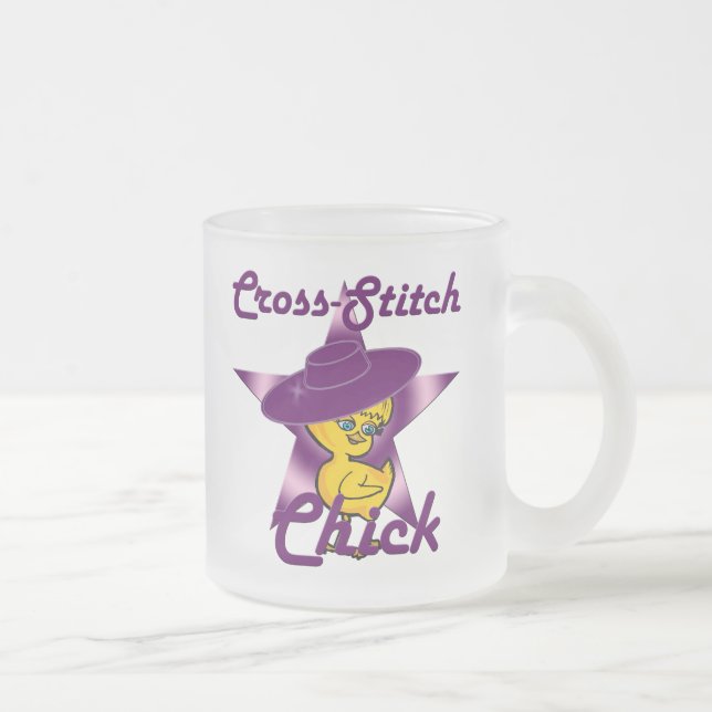Cross-Stitch Chick #9 Frosted Glass Coffee Mug (Right)