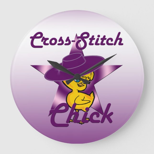 Cross-Stitch Chick #9 Large Clock (Front)