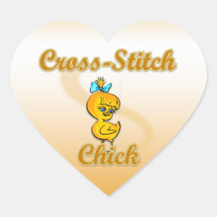 Cross-Stitch Chick Heart Sticker