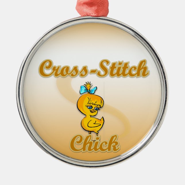 Cross-Stitch Chick Metal Tree Decoration (Front)