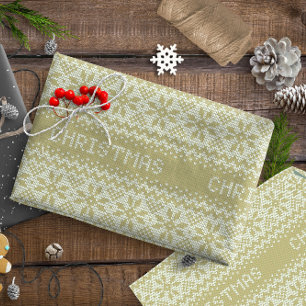 Cross Stitch Christmas Gold ID208 Wrapping Paper
