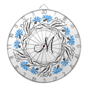 Cross-stitch Cornflower Circle  Monogram Initial Dartboard
