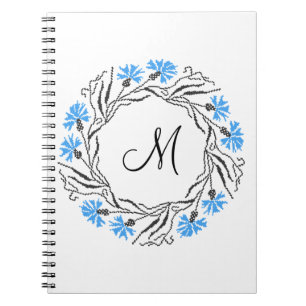 Cross-stitch Cornflower Circle  Monogram Initial Notebook
