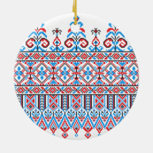 Cross-stitch design ceramic tree decoration